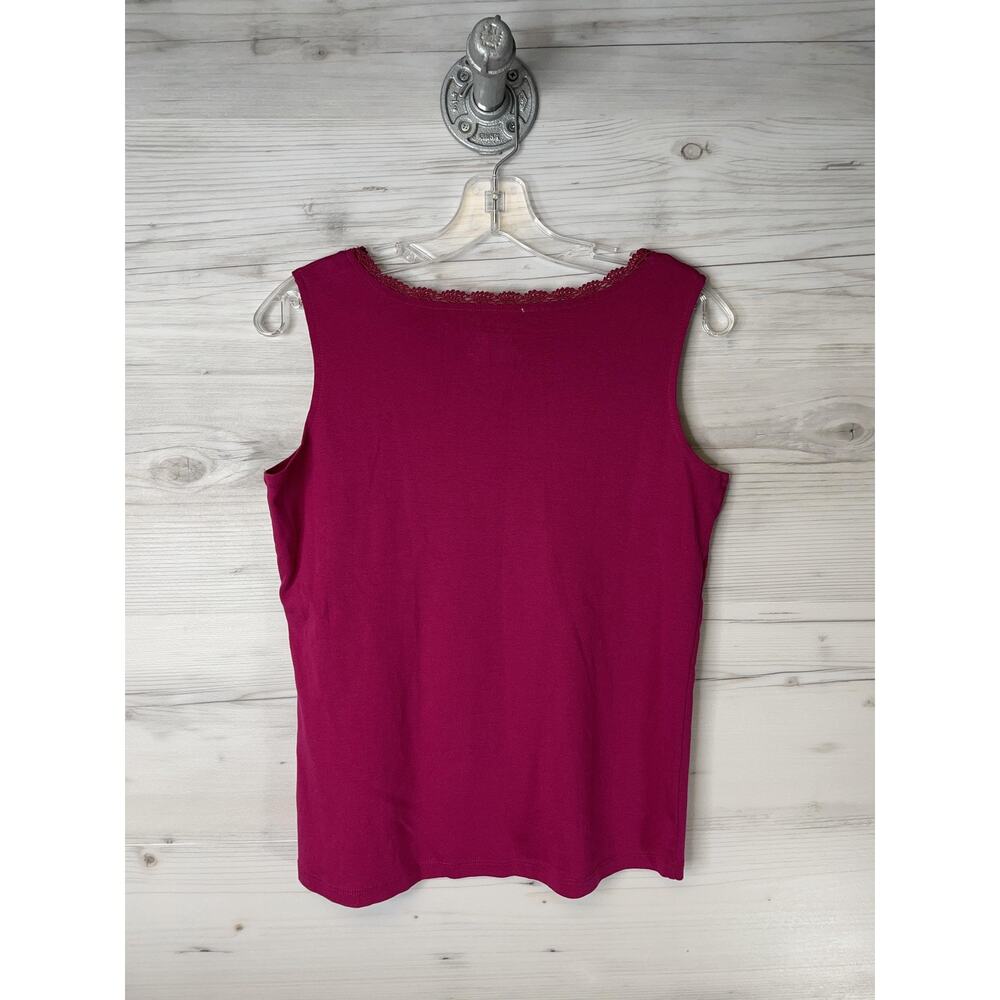 Kate Hill Shirt Womens Medium Pink Supima Cotton Lace‎ Trim Tank Top Sleeveless - Picture 7 of 7